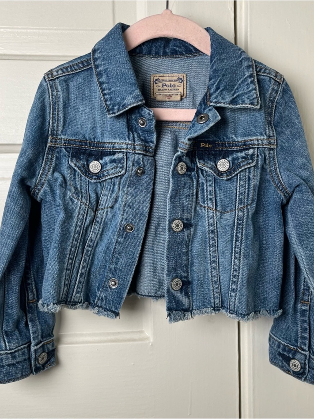Polo Ralph Lauren girls' cropped denim blue trucker jacket Button 100% cotton
